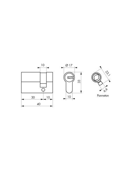 1/2 cylindre TRANSIT 1 nickelé 30x10mm - 5 clés - Zoom2